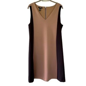 Alfani Beige and Black V-Neck Shift Dress Size 10
